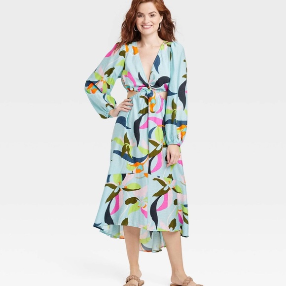 A New Day  Long Sleeve Twist Cut Out Dress Large beautiful colors - Picture 3 of 9